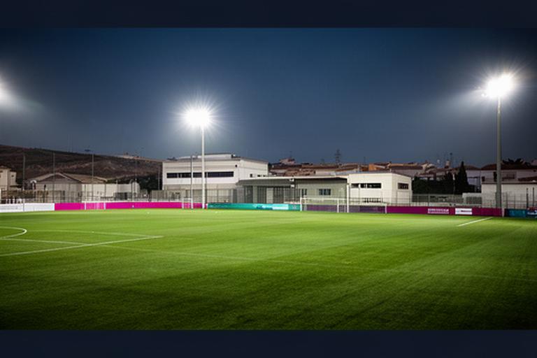 Campo de fútbol iluminado junto a las instalaciones deportivas de Carlos' Cancha en Huétor Tájar